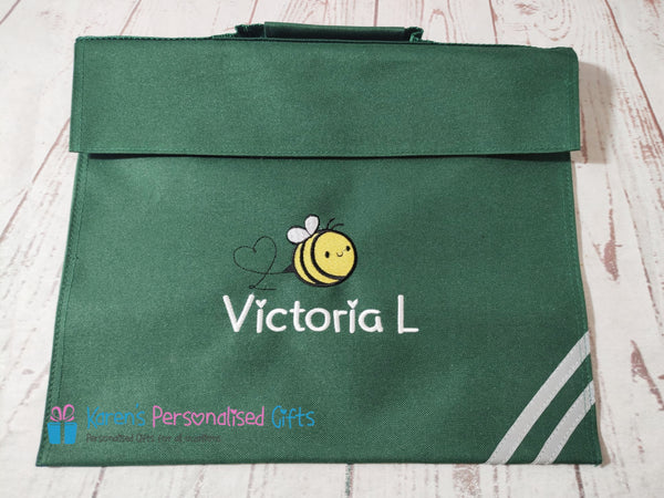 Personalised Green Cute Bee Book bag (Choice of 7 colours)