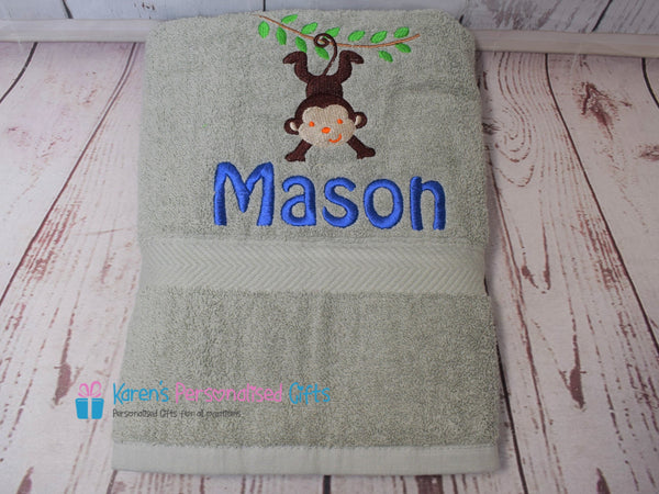 Personalised Kids Orange Monkey Swim/Bath Towel (Choice of colours)