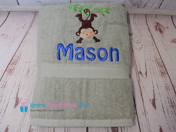 Personalised Kids Grey Monkey Swim/Bath Towel (Choice of colours)