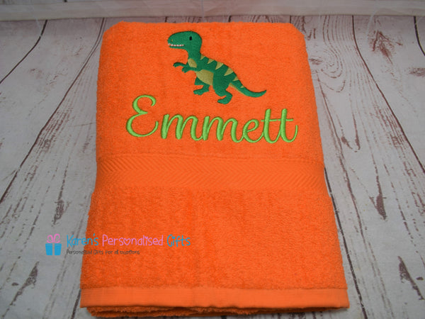 Personalised Kids Grey Dinosaur Swim/Bath Towel (Choice of colours)