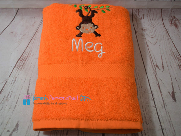 Personalised Kids Blue Monkey Swim/Bath Towel (Choice of colours)