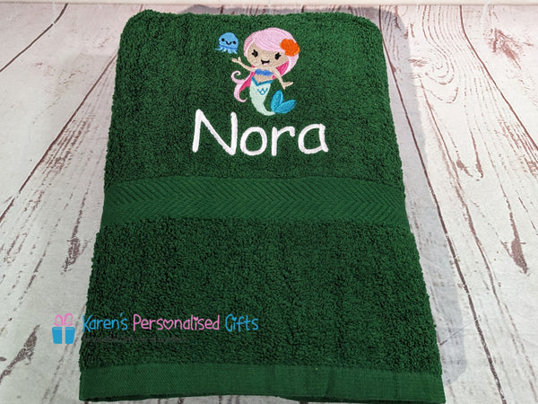 Personalised Kids Orange Mermaid Swim/Bath Towel (Choice of colours)