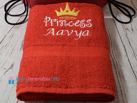 Personalised Kids Red Princess Swim/Bath Towel (Choice of colours)