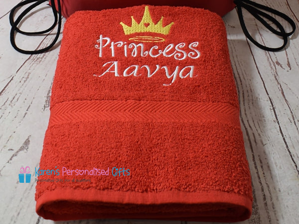 Personalised Kids Blue Princess Swim/Bath Towel (Choice of colours)