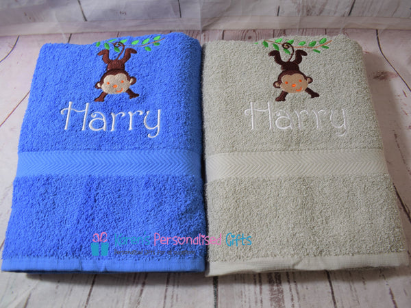 Personalised Kids Red Monkey Swim/Bath Towel (Choice of colours)