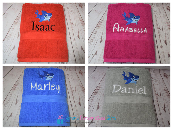 Personalised Kids Grey Shark Swim/Bath Towel (Choice of colours)