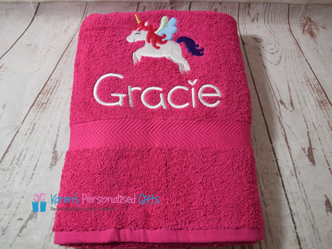 Personalised Kids Pink Unicorn Swim/Bath Towel (Choice of colours)