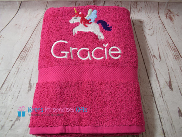 Personalised Kids Royal Blue Unicorn Swim/Bath Towel (Choice of colours)