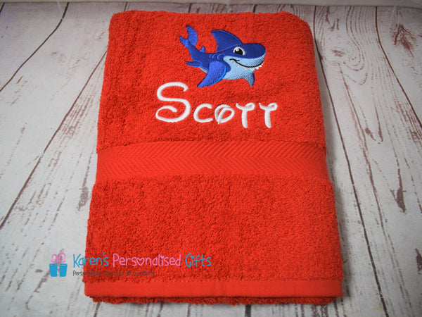 Personalised Kids Pink Shark Swim/Bath Towel (Choice of colours)