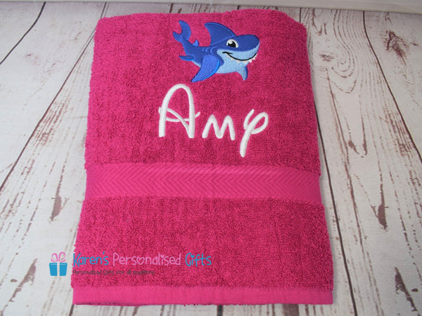 Personalised Kids Royal Blue Shark Swim/Bath Towel (Choice of colours)