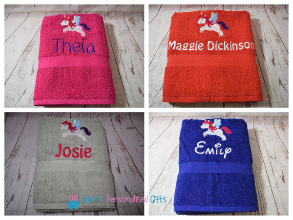 Personalised Kids Red Unicorn Swim/Bath Towel (Choice of colours)