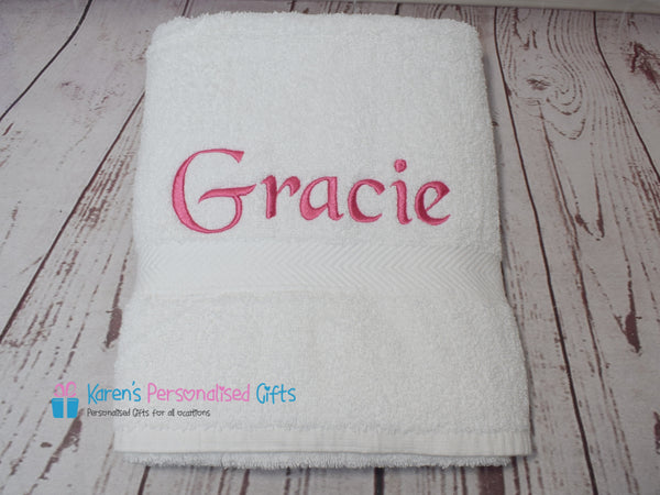 Personalised Kids Pink Swim/Bath Towel with Name (Choice of colours)