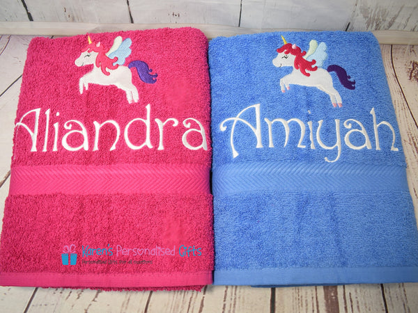 Personalised Kids Pink Unicorn Swim/Bath Towel (Choice of colours)