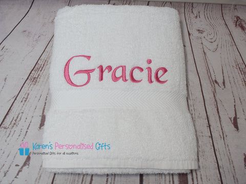 Personalised Kids White Swim/Bath Towel with Name (Choice of colours)