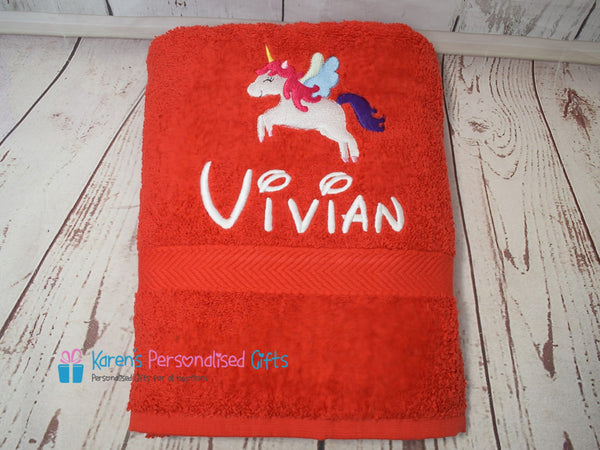 Personalised Kids Pink Unicorn Swim/Bath Towel (Choice of colours)