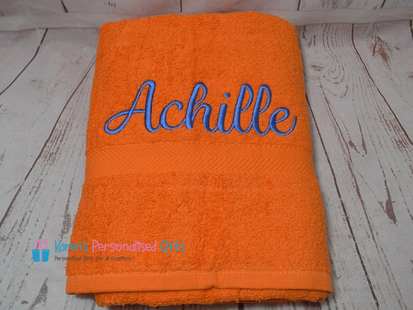 Personalised Kids White Swim/Bath Towel with Name (Choice of colours)