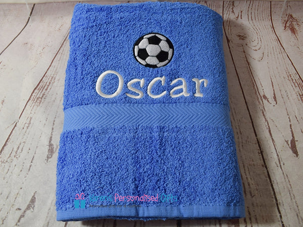 Personalised Kids Football Red Swim/Bath Towel (Choice of colours)