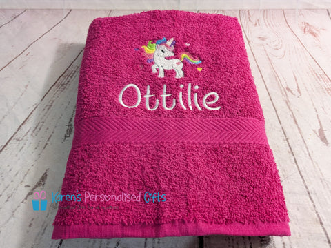 Personalised Kids Cute Unicorn Swim/Bath Towel (Choice of colours)