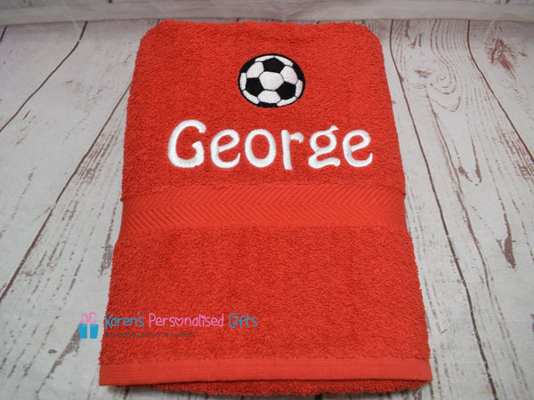 Personalised Kids Football Grey Swim/Bath Towel (Choice of colours)