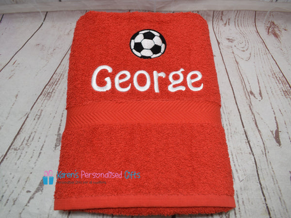 Personalised Kids Football Red Swim/Bath Towel (Choice of colours)