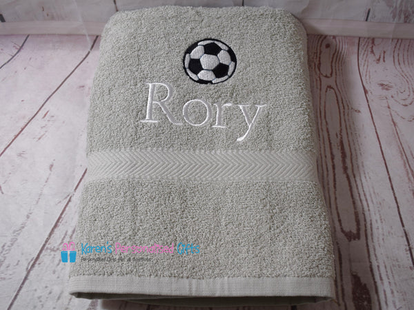 Personalised Kids Football Navy Swim/Bath Towel (Choice of colours)