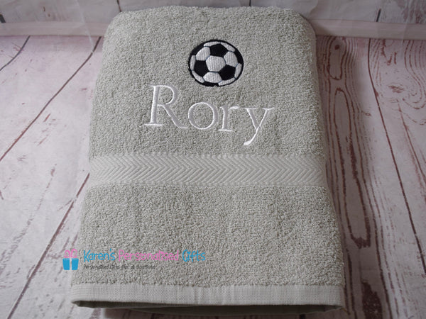 Personalised Kids Football Blue Swim/Bath Towel (Choice of colours)