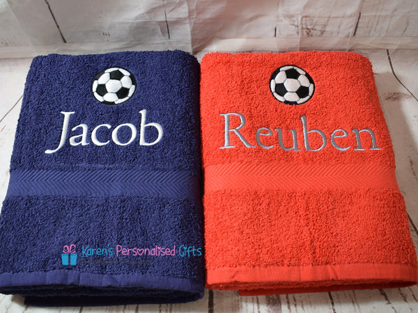 Personalised Kids Football Red Swim/Bath Towel (Choice of colours)