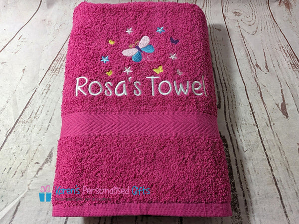 Personalised Kids Grey Butterfly Swim/Bath Towel (Choice of colours)