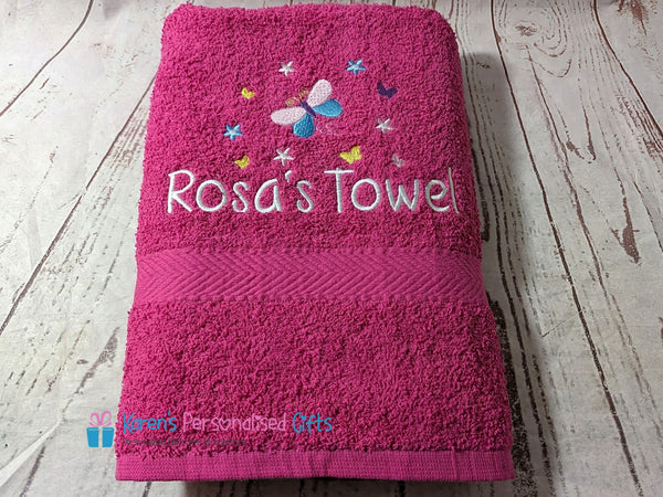 Personalised Kids Pink Butterfly Swim/Bath Towel (Choice of colours)