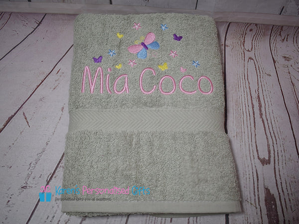 Personalised Kids Pink Butterfly Swim/Bath Towel (Choice of colours)