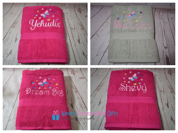 Personalised Kids Grey Butterfly Swim/Bath Towel (Choice of colours)