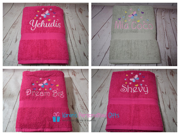 Personalised Kids Pink Butterfly Swim/Bath Towel (Choice of colours)