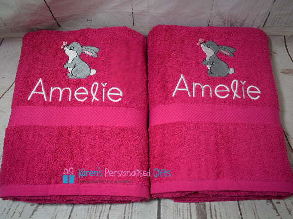 Personalised Kids Royal Blue Bunny Swim/Bath Towel (Choice of colours)