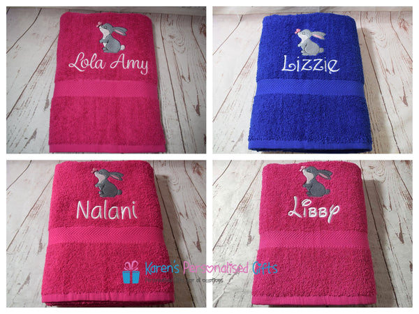 Personalised Kids Royal Blue Bunny Swim/Bath Towel (Choice of colours)