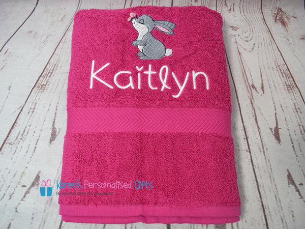 Personalised Kids Royal Blue Bunny Swim/Bath Towel (Choice of colours)