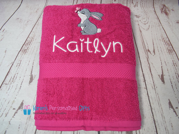 Personalised Kids Pink Bunny Swim/Bath Towel (Choice of colours)