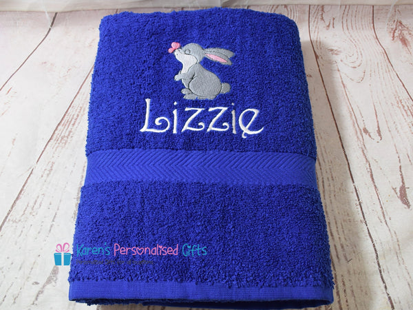 Personalised Kids Royal Blue Bunny Swim/Bath Towel (Choice of colours)