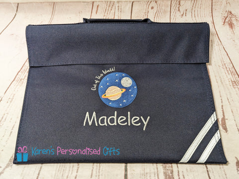 Personalised Navy Outer Space Book bag (Choice of 7 colours)