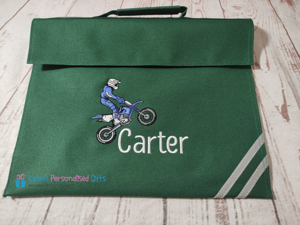 Personalised Green Dirt Bike Book bag (Choice of 7 colours)