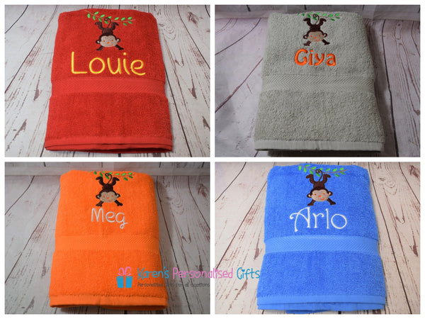 Personalised Kids Orange Monkey Swim/Bath Towel (Choice of colours)