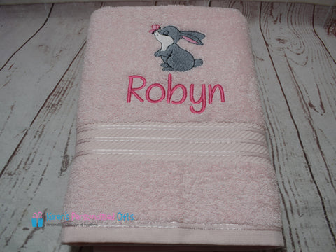 Personalised Pale Pink Bunny Towel - Egyptian Cotton 500gsm