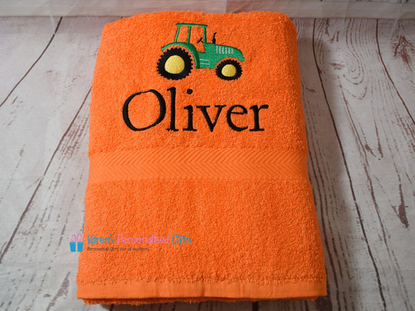 Personalised Kids Tractor Navy Swim/Bath Towel (Choice of colours)