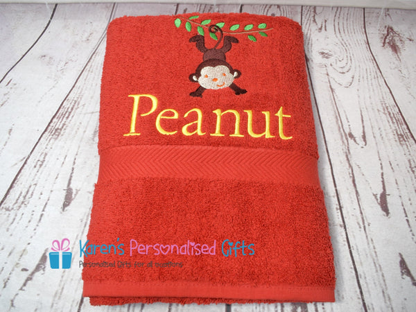 Personalised Kids Orange Monkey Swim/Bath Towel (Choice of colours)