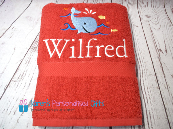 Personalised Kids White Whale Swim/Bath Towel (Choice of colours)