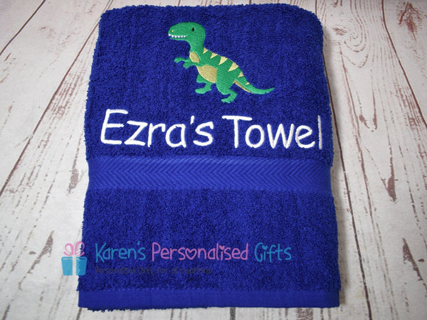 Personalised Kids Orange Dinosaur Swim/Bath Towel (Choice of colours)