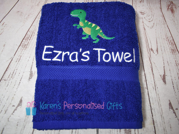 Personalised Kids Red Dinosaur Swim/Bath Towel (Choice of colours)