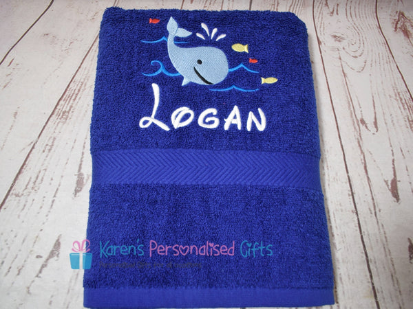 Personalised Kids White Whale Swim/Bath Towel (Choice of colours)