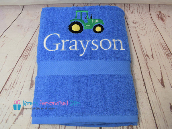 Personalised Kids Tractor Orange Swim/Bath Towel (Choice of colours)