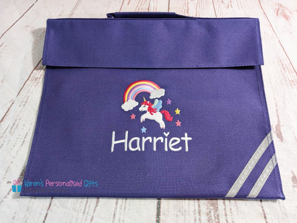 Personalised Purple Rainbow Unicorn Book bag (Choice of 7 colours)