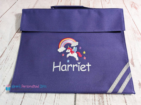 Personalised Purple Rainbow Unicorn Book bag (Choice of 7 colours)